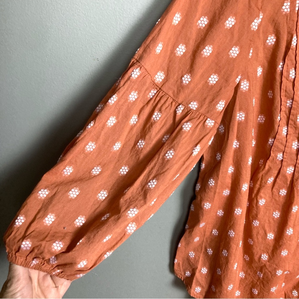 J. Jill peasant top orange brown patterned button India up small - Picture 6 of 9
